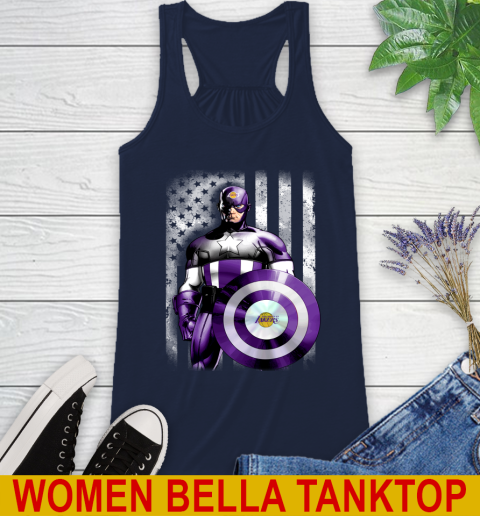 Los Angeles Lakers NBA Basketball Captain America Marvel Avengers American Flag Shirt Racerback Tank - Image 10