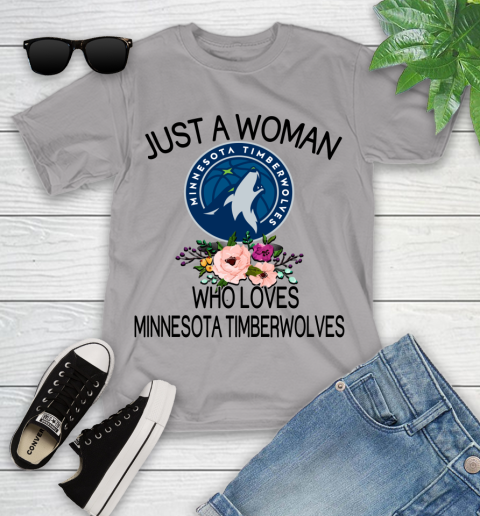 NBA Just A Woman Who Loves Minnesota Timberwolves Basketball Sports Youth T-Shirt 2
