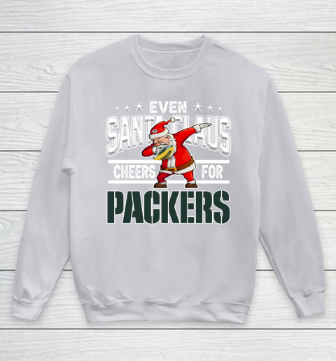 Green Bay Packers Even Santa Claus Cheers For Christmas NFL Youth Sweatshirt 3