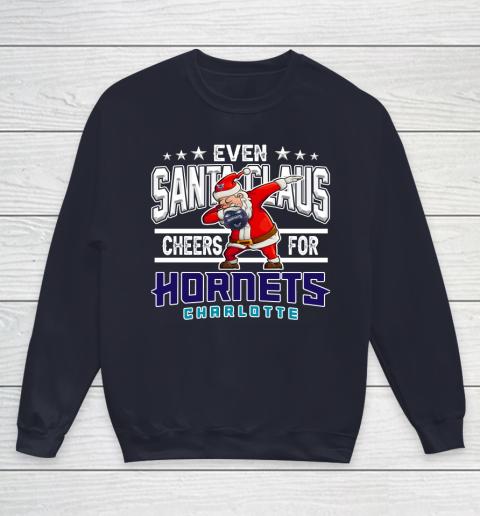 Charlotte Hornets Even Santa Claus Cheers For Christmas NBA Youth Sweatshirt 2