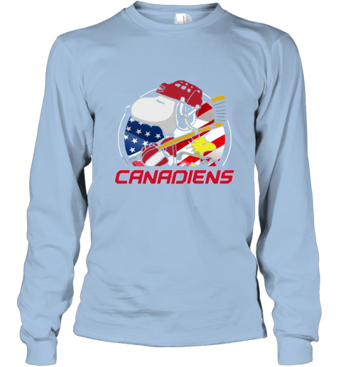2qgl montreal canadienssnoopy and woodstock nhl long sleeve tee 14 front light blue