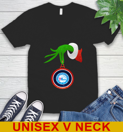 Philadelphia 76ers Grinch Merry Christmas NBA Basketball V-Neck T-Shirt - Image 3