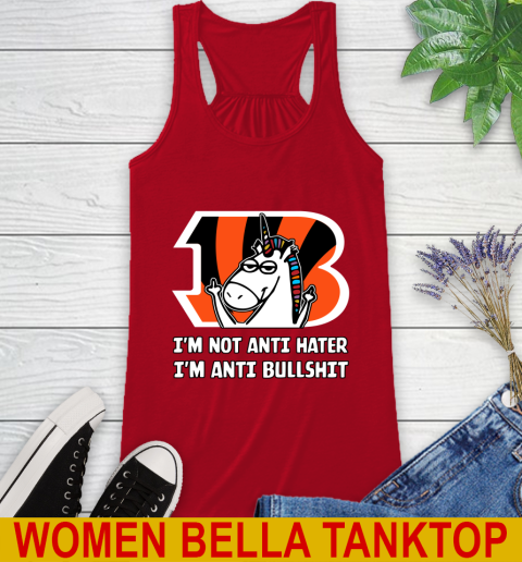 Cincinnati Bengals NFL Football Unicorn I'm Not Anti Hater I'm Anti Bullshit Racerback Tank 6