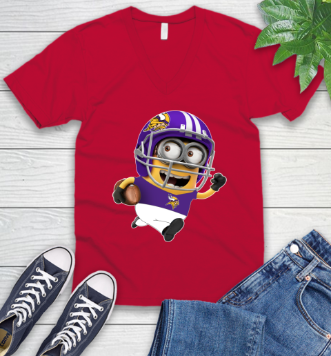 NFL Minnesota Vikings Minions Disney Football Sports V-Neck T-Shirt 8