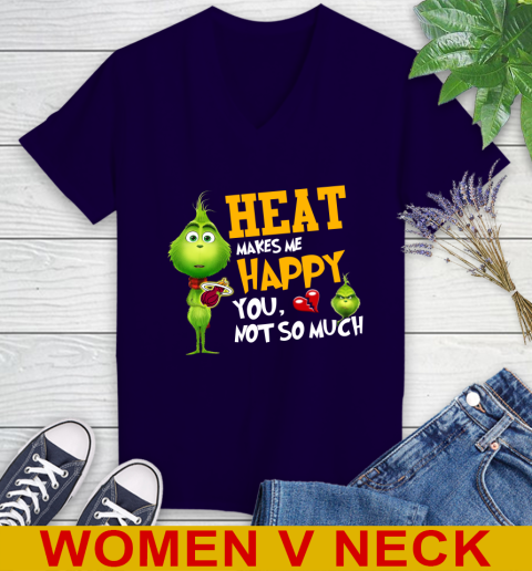 NBA Miami Heat Makes Me Happy You Not So Much Grinch Basketball Sports Women's V-Neck T-Shirt 3