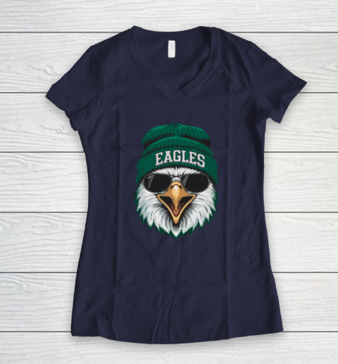 Cool Face Eagles With Sunglasses Vintage Funny Women's V-Neck T-Shirt 7