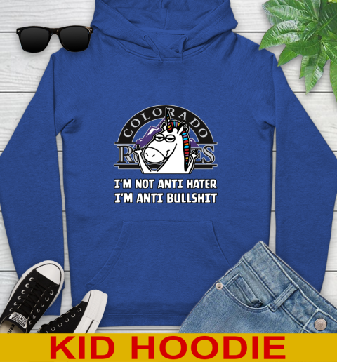 Colorado Rockies MLB Baseball Unicorn I'm Not Anti Hater I'm Anti Bullshit Youth Hoodie 10