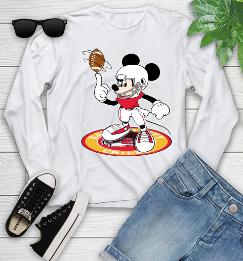 NFL Football Kansas City Chiefs Cheerful Mickey Disney Shirt Youth Long Sleeve 2