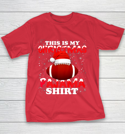 Football Christmas Gifts Santa Hat Funny Xmas Pajamas Youth T-Shirt 7