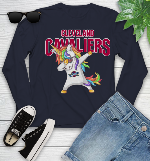 Cleveland Cavaliers NBA Basketball Funny Unicorn Dabbing Sports Youth Long Sleeve 3