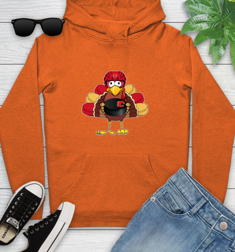 Calgary Flames Turkey Thanksgiving Day Youth Hoodie 5