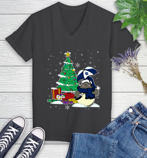 Toronto Maple Leafs NHL Hockey Cute Tonari No Totoro Christmas Sports Women's V-Neck T-Shirt 8