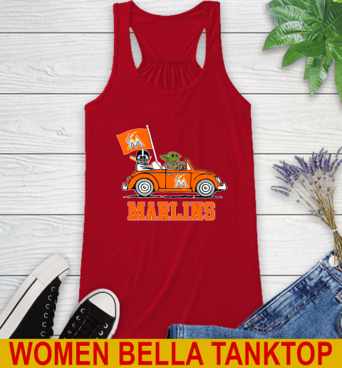MLB Baseball Miami Marlins Darth Vader Baby Yoda Driving Star Wars Shirt Racerback Tank 6