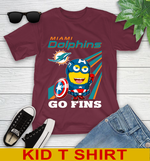 NFL Football Miami Dolphins Captain America Marvel Avengers Minion Shirt Youth T-Shirt 5