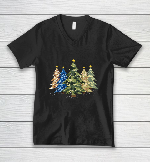 Camo Print Christmas Trees with Camouflage Print Xmas V-Neck T-Shirt