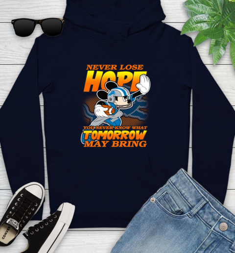 Detroit Lions NFL Football Mickey Disney Never Lose Hope Youth Hoodie 3