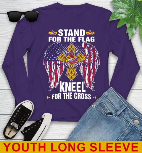 MLB Baseball St.Louis Cardinals Stand For Flag Kneel For The Cross Shirt Youth Long Sleeve 5 MLB Baseball St.Louis Cardinals Stand For Flag Kneel For The Cross Shirt Youth Long Sleeve - Image 5