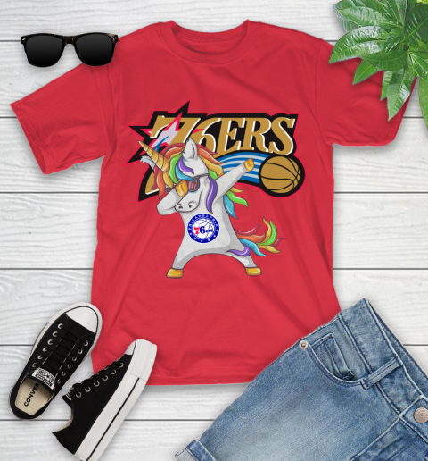 Philadelphia 76ers NBA Basketball Funny Unicorn Dabbing Sports Youth T-Shirt 10