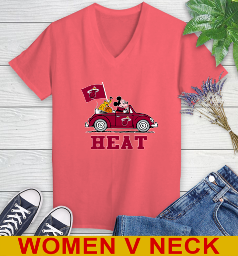 NBA Basketball Miami Heat Pluto Mickey Driving Disney Shirt Women's V-Neck T-Shirt 7