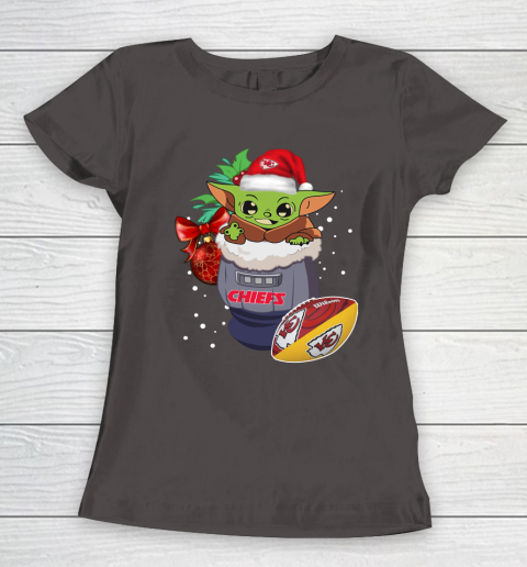 Kansas City Chiefs Christmas Baby Yoda Star Wars Funny Happy NFL Women's T-Shirt 8