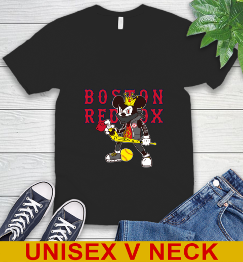 Boston Red Sox MLB Baseball Mickey Peace Sign Sports V-Neck T-Shirt 2