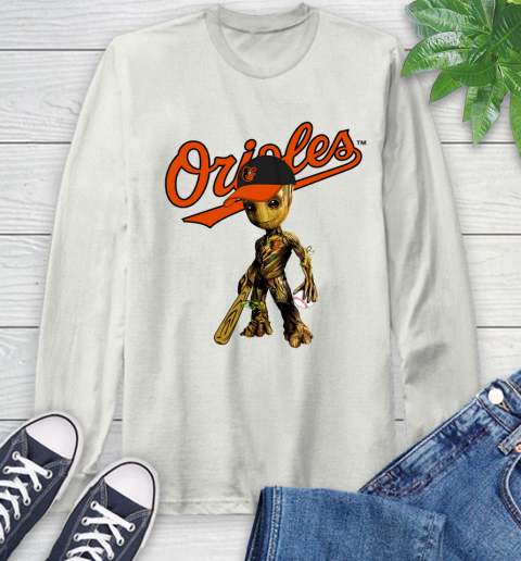 MLB Baltimore Orioles Groot Guardians Of The Galaxy Baseball Long Sleeve T-Shirt 12