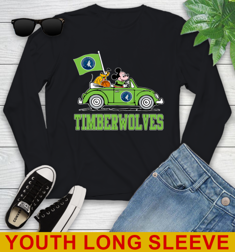 NBA Basketball Minnesota Timberwolves Pluto Mickey Driving Disney Shirt Youth Long Sleeve 2