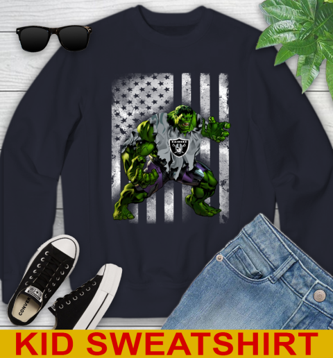 Oakland Raiders Hulk Marvel Avengers NFL Football American Flag Youth Sweatshirt 2