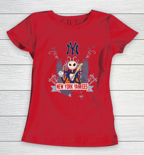 MLB New York Yankees Baseball Jack Skellington Halloween Women's T-Shirt 9