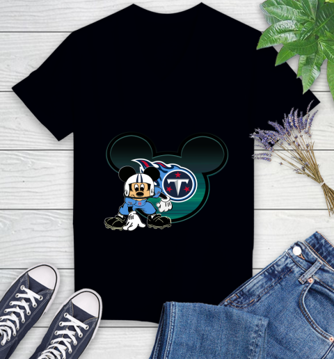 NFL Tennessee Titans Mickey Mouse Disney Football T Shirt Women's V-Neck T-Shirt 2