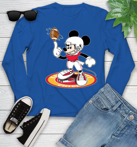 NFL Football Kansas City Chiefs Cheerful Mickey Disney Shirt Youth Long Sleeve 10
