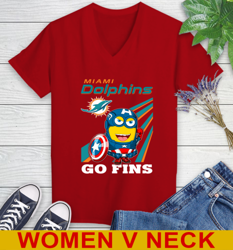 NFL Football Miami Dolphins Captain America Marvel Avengers Minion Shirt Women's V-Neck T-Shirt 10