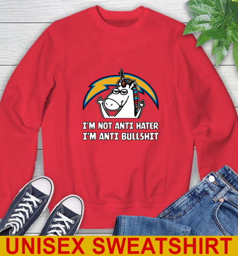 Los Angeles Chargers NFL Football Unicorn I'm Not Anti Hater I'm Anti Bullshit Sweatshirt 10