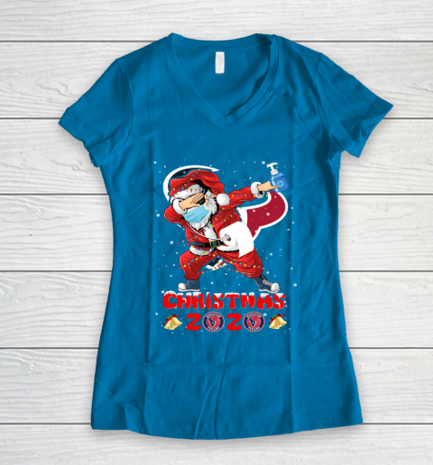 Houston Texans Funny Santa Claus Dabbing Christmas 2020 NFL Women's V-Neck T-Shirt 5