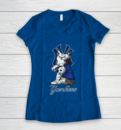 MLB Baseball My Cat Loves New York Yankees Women's V-Neck T-Shirt 7