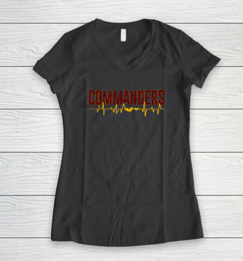 Vintage Commanders' Heart Beat Distressed Sports Spirit Women's V-Neck T-Shirt 4