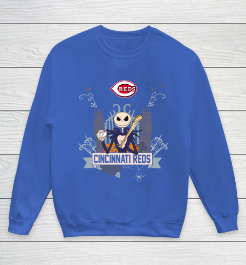 MLB Cincinnati Reds Baseball Jack Skellington Halloween Youth Sweatshirt 7 MLB Cincinnati Reds Baseball Jack Skellington Halloween Youth Sweatshirt - Image 7