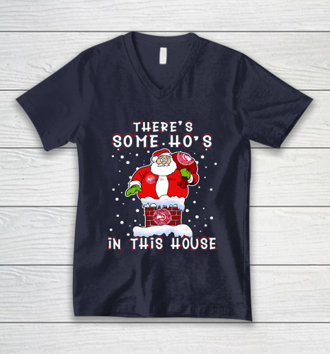 Atlanta Hawks Christmas There Is Some Hos In This House Santa Stuck In The Chimney NBA V-Neck T-Shirt 2
