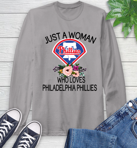 MLB Just A Woman Who Loves Philadelphia Phillies Baseball Sports Long Sleeve T-Shirt 4