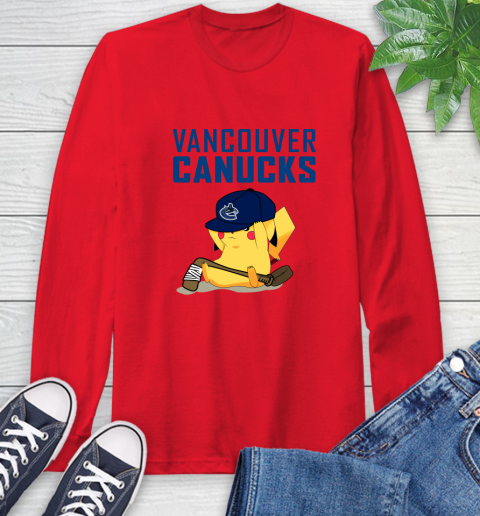 NHL Pikachu Hockey Sports Vancouver Canucks Long Sleeve T-Shirt - Image 11