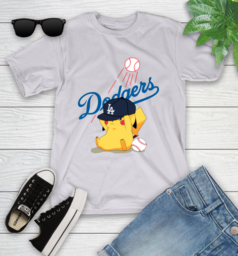 MLB Pikachu Baseball Sports Los Angeles Dodgers Youth T Shirt Tee For Sports