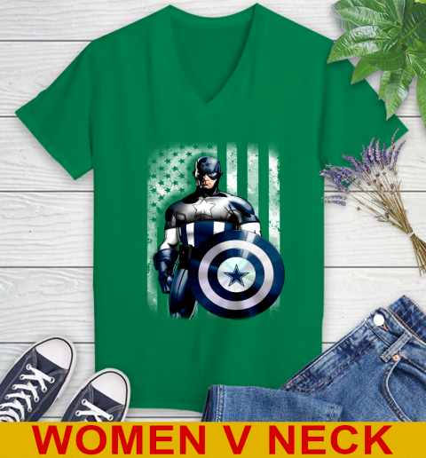 Dallas Cowboys NFL Football Captain America Marvel Avengers American Flag Shirt Women's V-Neck T-Shirt 5
