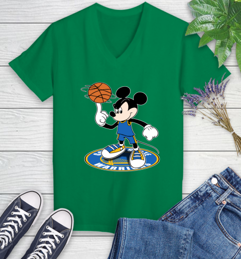 NBA Basketball Golden State Warriors Cheerful Mickey Disney Shirt Women's V-Neck T-Shirt 5