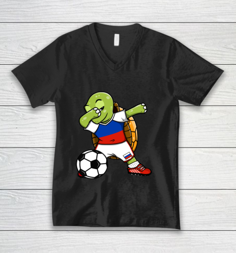 Dabbing Turtle Russia Soccer Fans Jersey Russian Football V-Neck T-Shirt