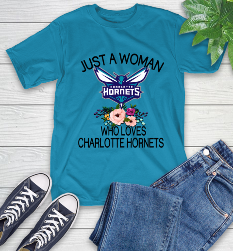 NBA Just A Woman Who Loves Charlotte Hornets Basketball Sports T-Shirt 7