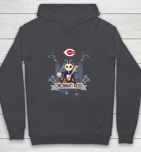 MLB Cincinnati Reds Baseball Jack Skellington Halloween Youth Hoodie 5