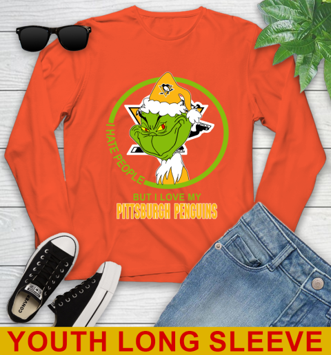 Pittsburgh Penguins NHL Christmas Grinch I Hate People But I Love My Favorite Hockey Team Youth Long Sleeve 4
