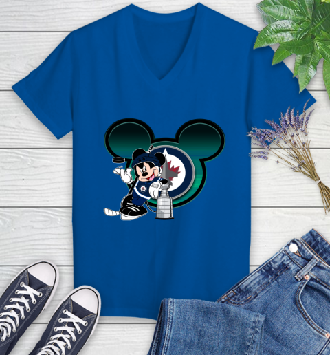 NHL Winnipeg Jets Stanley Cup Mickey Mouse Disney Hockey T Shirt Women's V-Neck T-Shirt 10