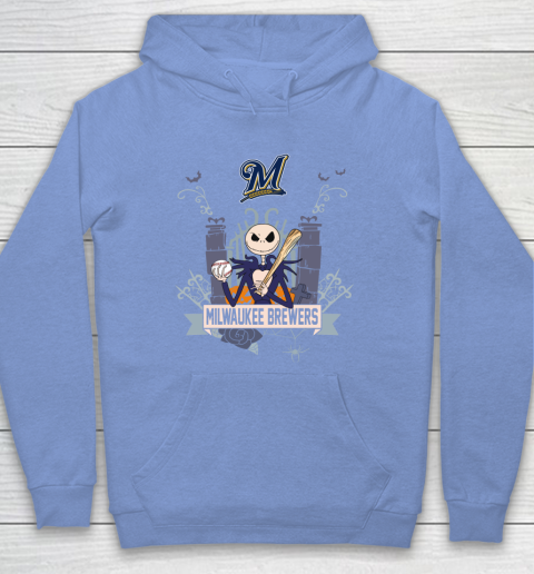 MLB Milwaukee Brewers Baseball Jack Skellington Halloween Hoodie 8