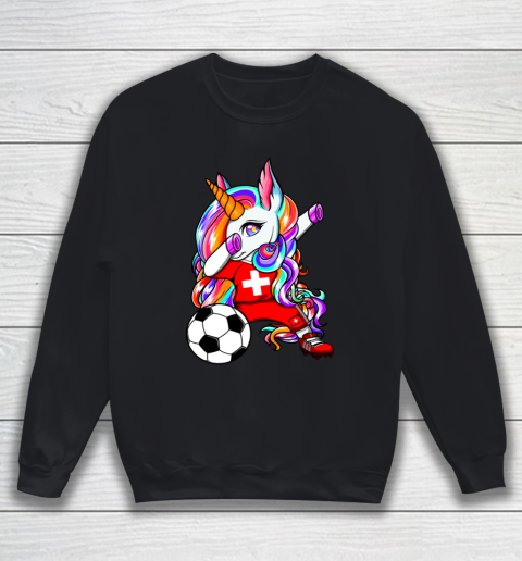 Dabbing Unicorn Switzerland Soccer Fans Jersey Flag Football Sweatshirt